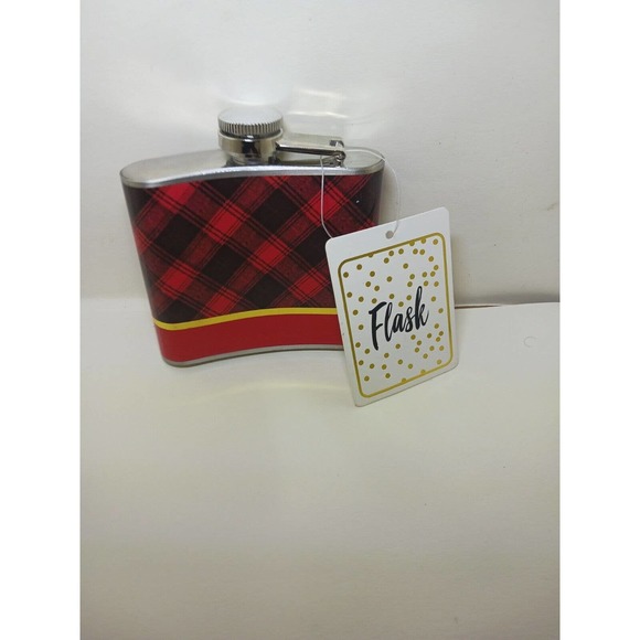 5 Oz Cheers Flask Stainless Steel Red Plaid Christmas Theme Small - Picture 4 of 6
